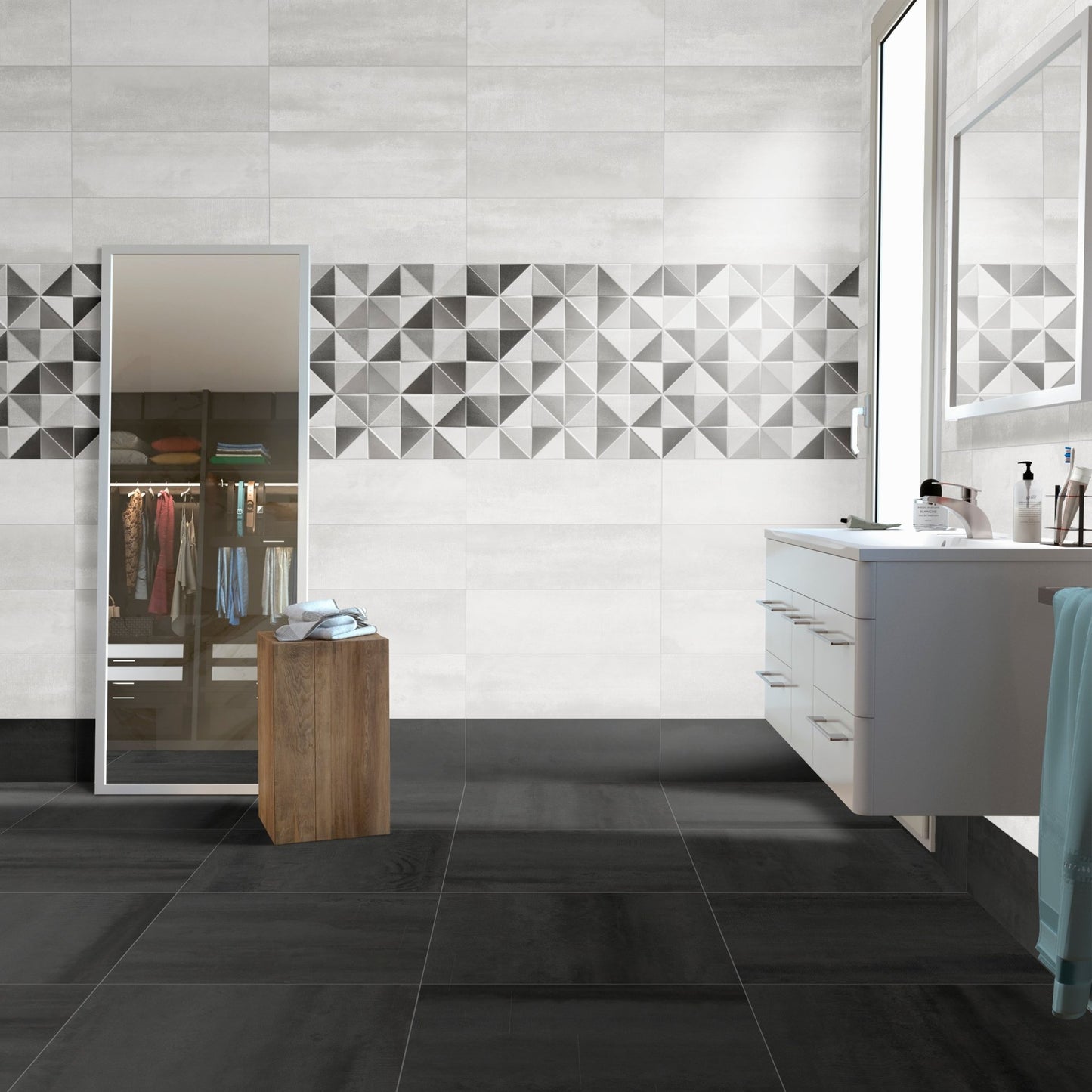 SYNTHESIS 60 BLACK (60x60 cm) - Interior Wall & Floor Tile - SYNTHESIS BATHROOM 1 - Euro Tile & Stone